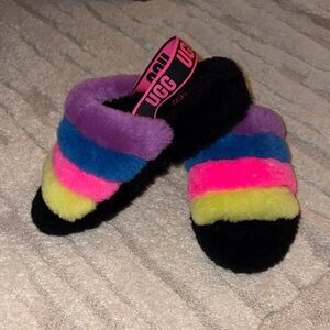 UGG Purple and Black Fluffy Slippers